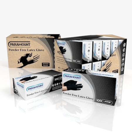 Paramount Paramount1000L, Disposable Gloves, 6 mil Palm, Latex, Powder-Free, S, 1000 PK, Black S